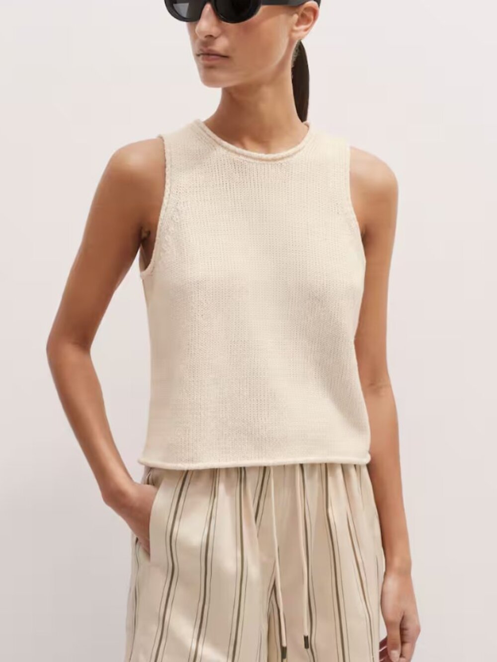 ME+EM Cotton And Linen Chunky Knit Vest In Cream - Women's Size Small - NWT